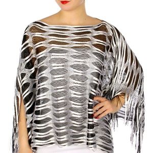 Beautiful Poncho in Black and Silver